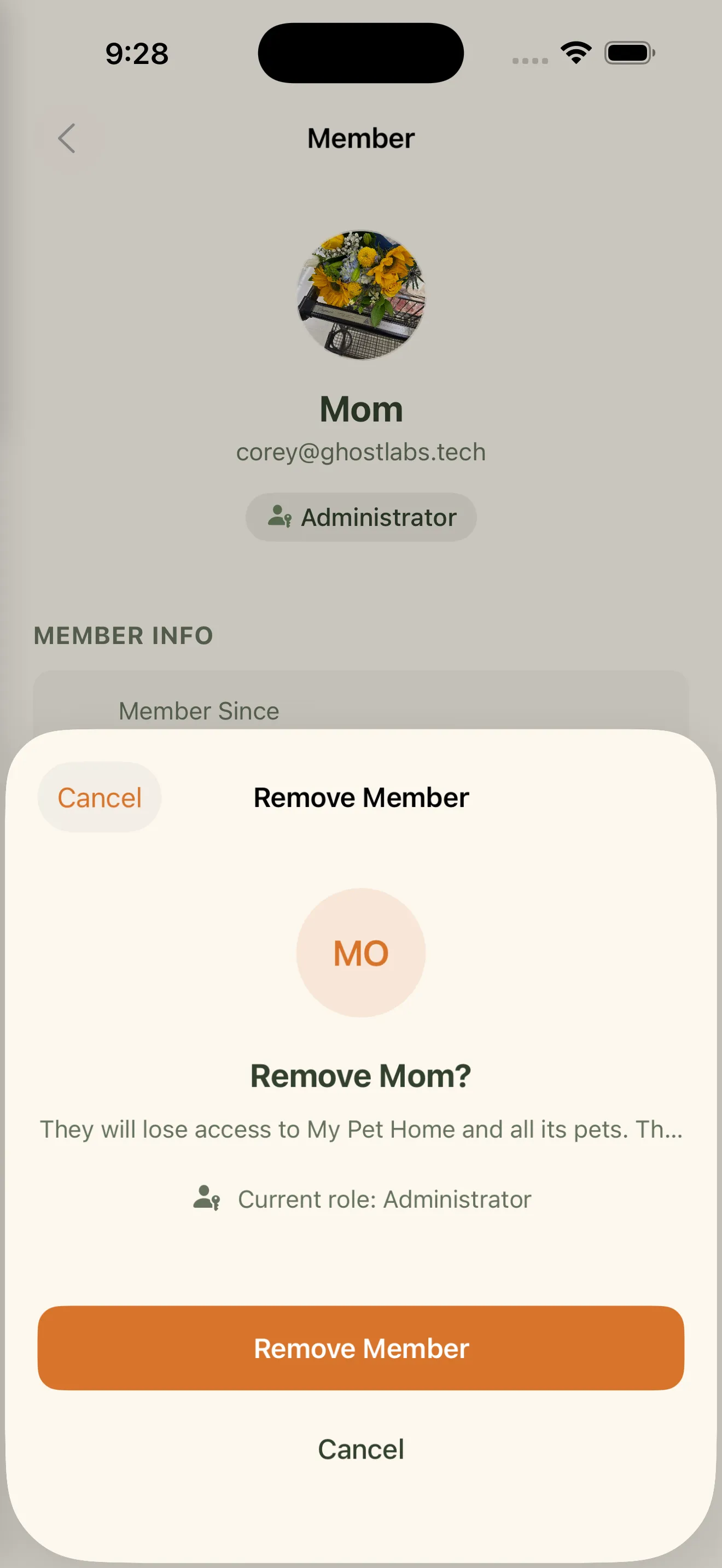 Everkin remove member confirmation dialog