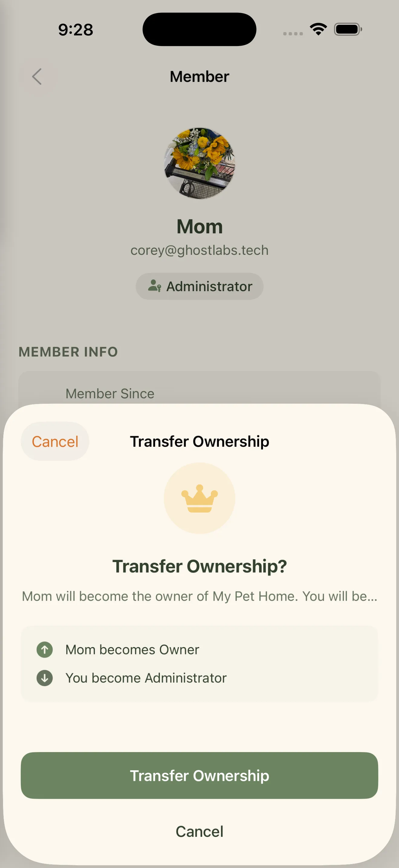 Everkin transfer ownership confirmation screen