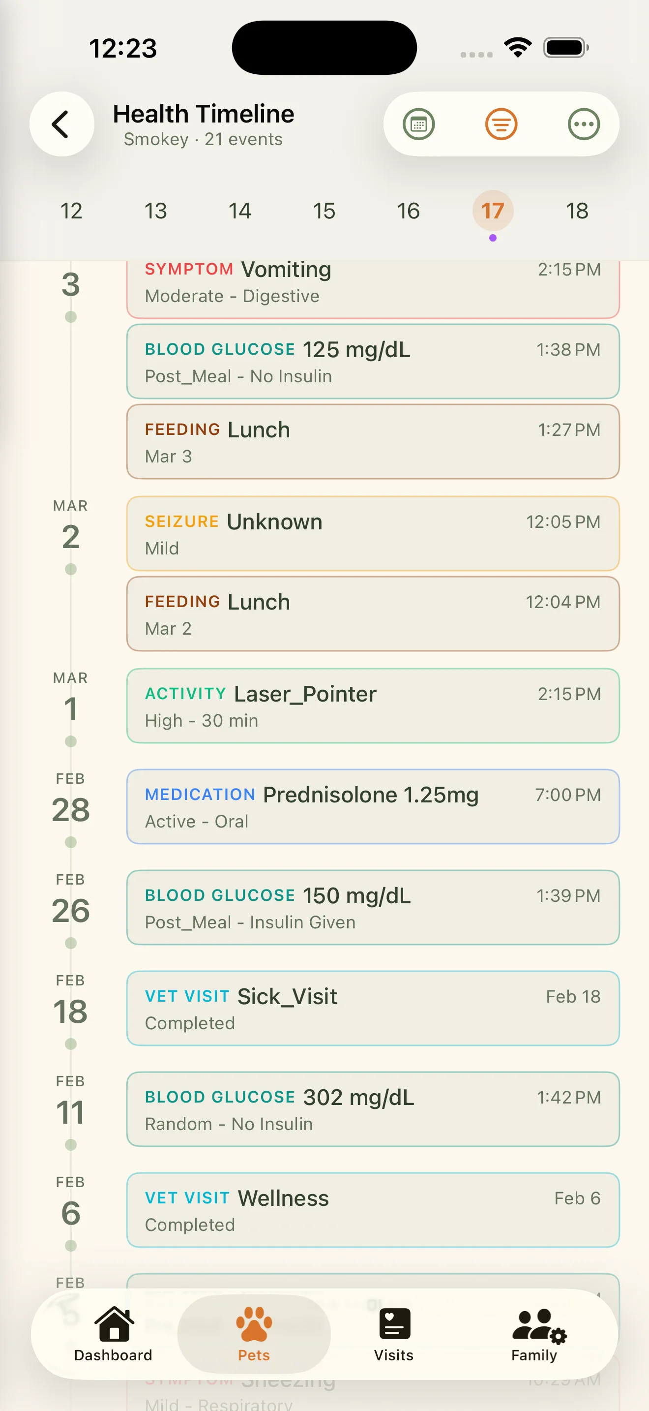 Health timeline detail view