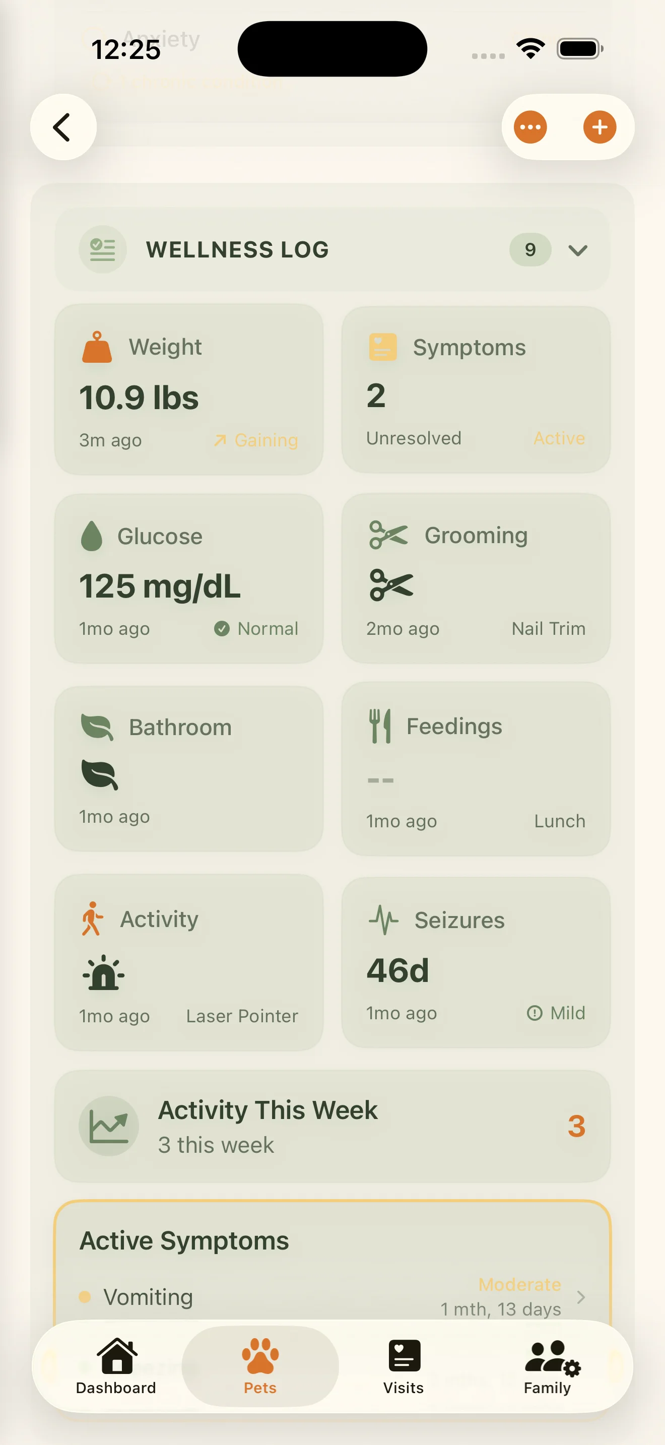 Everkin tracking menu showing available health metrics